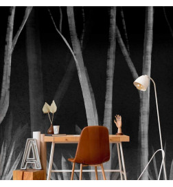 Wall Mural - Noise of the forest at night - minimalist landscape of white trees on a black background