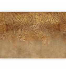 Papier peint - Abstract nature in beige - composition with golden exotic leaves