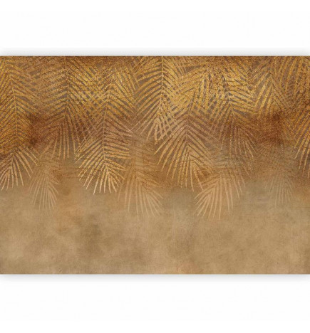 Mural de parede - Abstract nature in beige - composition with golden exotic leaves