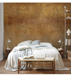 Carta da parati - Abstract nature in beige - composition with golden exotic leaves
