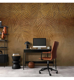 Carta da parati - Abstract nature in beige - composition with golden exotic leaves