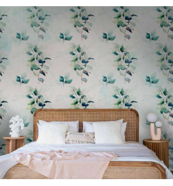 Wall Mural - Mint nature - uniform pattern in floral motif with green leaves