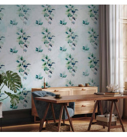 Wall Mural - Mint nature - uniform pattern in floral motif with green leaves