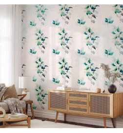 Fototapete - Mint green nature - solid floral pattern with green leaves