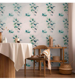 Fototapete - Mint green nature - solid floral pattern with green leaves
