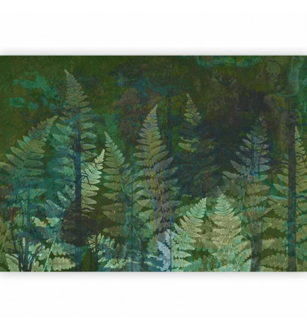 Fotobehang - Green abstraction in the forest - fern leaves in the trunks with patterns