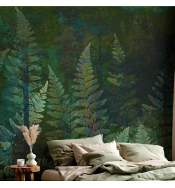 Mural de parede - Green abstraction in the forest - fern leaves in the trunks with patterns