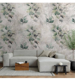 Fototapet - Statue of nature - plant motif with green leaves with grey patterns