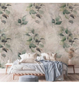 Mural de parede - Statue of nature - plant motif with green leaves with grey patterns