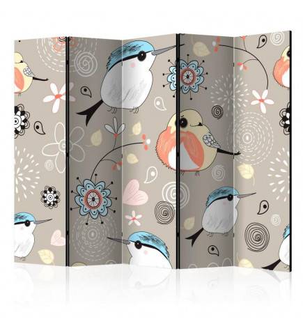 5-teiliges Paravent - Natural pattern with birds II [Room Dividers]