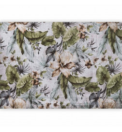Fotobehang - Nature in retro style - jungle landscape with pale leaves and flowers