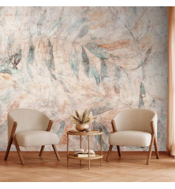 Fototapet - Greek laurels - faded composition with leaves on a beige patterned background