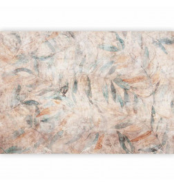 Papier peint - Greek laurels - faded composition with leaves on a beige patterned background