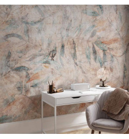 Wall Mural - Greek laurels - faded composition with leaves on a beige patterned background