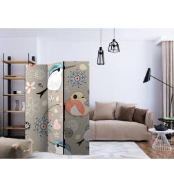 3-teiliges Paravent - Natural pattern with birds [Room Dividers]