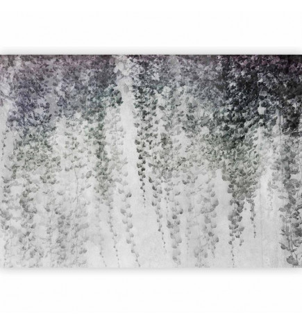Wall Mural - Peaceful oasis - landscape of hanging black leaf vines on a grey background