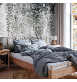 Foto tapete - Peaceful oasis - landscape of hanging black leaf vines on a grey background