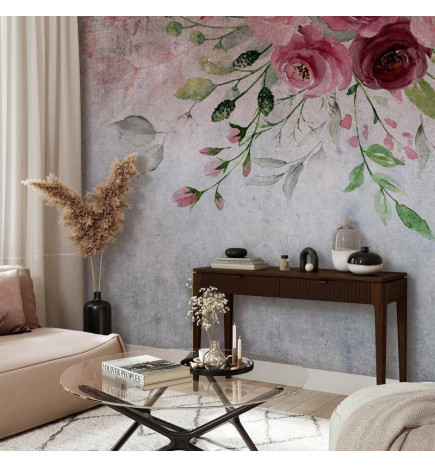 Fototapeet - Summer bloom - plant motif with flowers and leaves in pink tones
