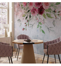 Wall Mural - Summer bloom - plant motif with flowers and leaves in pink tones