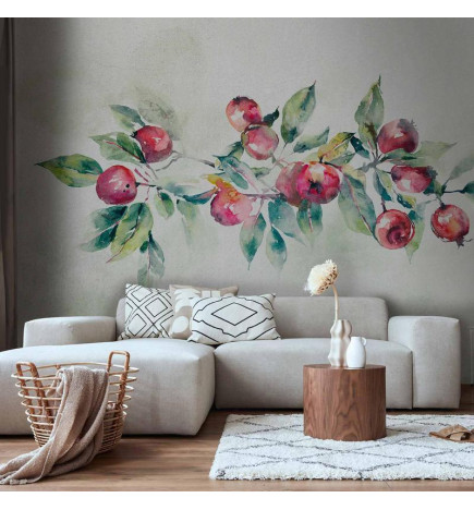 Mural de parede - Apple branch - landscape with a plant and red apples on a white background