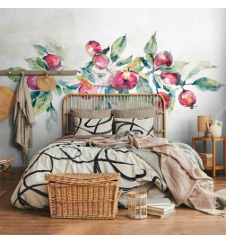 Fotobehang - Apple branch - landscape with a plant and red apples on a white background