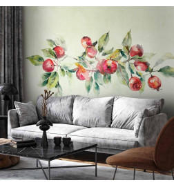 Fotomural - Apple branch - delicate landscape with a plant and apples on a white background