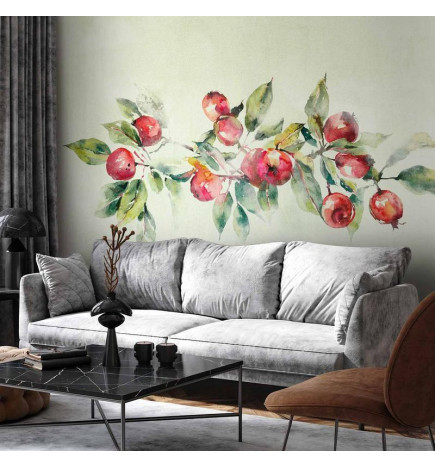 Wall Mural - Apple branch - delicate landscape with a plant and apples on a white background