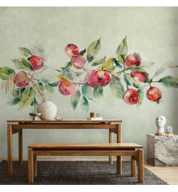 Mural de parede - Apple branch - delicate landscape with a plant and apples on a white background
