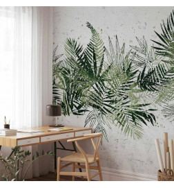 Fotomural - Jungle and green plume - large tropical leaves on a white background