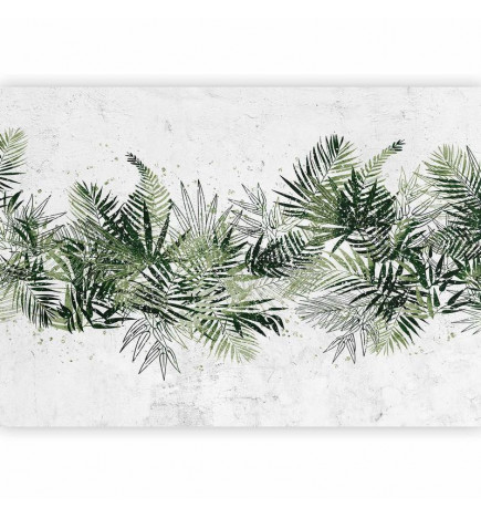 Wall Mural - Jungle and green plume - large tropical leaves on a white background