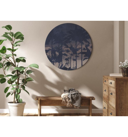 Cuadro redondo - Evening in an exotic forest - Tropical greenery under the cover of night against the backdrop of mounta