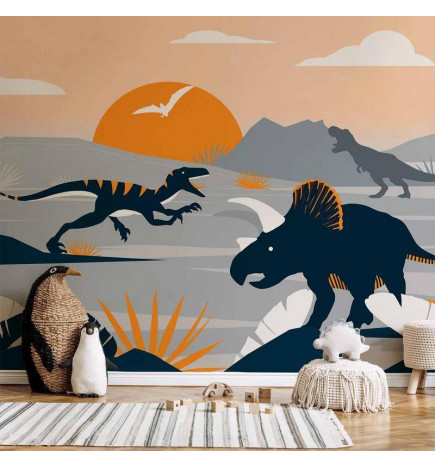 Fototapetas - Last dinosaurs with orange - abstract landscape for a room