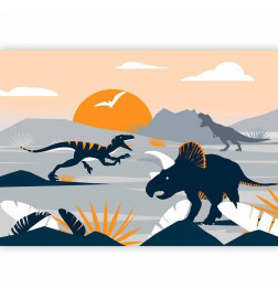 Fototapetti - Last dinosaurs with orange - abstract landscape for a room