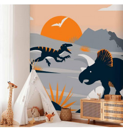 Mural de parede - Last dinosaurs with orange - abstract landscape for a room