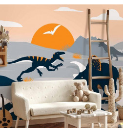Mural de parede - Last dinosaurs with orange - abstract landscape for a room