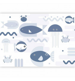 Papier peint - Minimalist ocean - geometric fish and crabs in water for kids