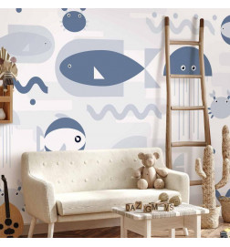 Fototapeet - Minimalist ocean - geometric fish and crabs in water for kids
