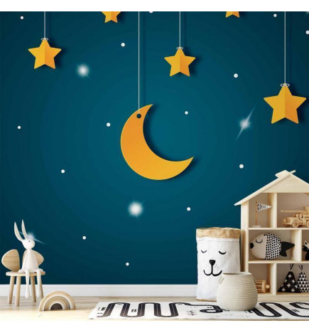 Fototapet - Skyline - turquoise night sky landscape with stars for children