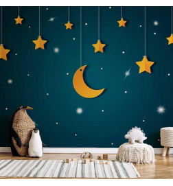Fototapeet - Skyline - turquoise night sky landscape with stars for children