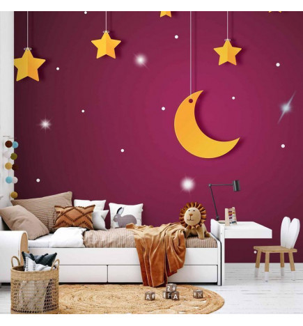 Papier peint - Skyline - violet night sky landscape with stars for children