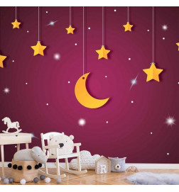 Fotobehang - Skyline - violet night sky landscape with stars for children