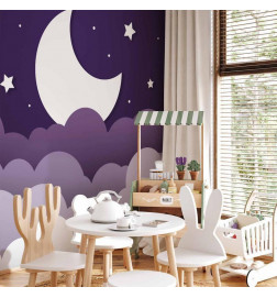 Wall Mural - Moon dream - clouds in a purple sky with stars for children