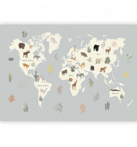 Papier peint - Pastel Planet - Animals and Underwater Plants on a Map