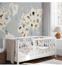 Wall Mural - Pastel Planet - Animals and Underwater Plants on a Map