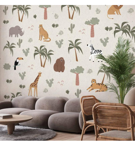 Fototapete - African Composition - Animals for the Childrens Room on a Paper Background