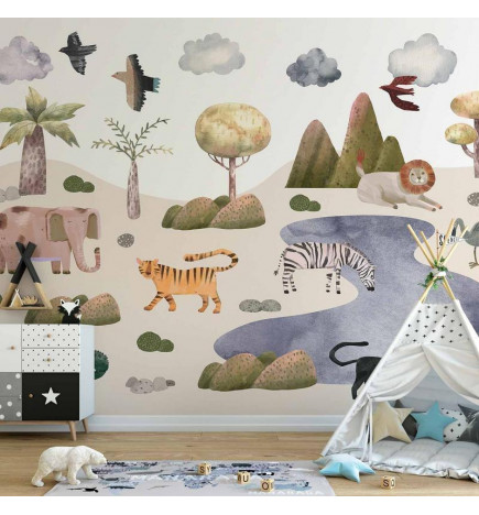 Fotomural - Africa for Toddlers - Savannah Animals in Pastel Colours