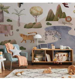 Fotomural - Africa for Toddlers - Savannah Animals in Pastel Colours
