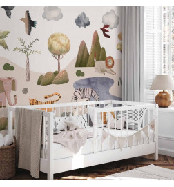 Wall Mural - Africa for Toddlers - Savannah Animals in Pastel Colours