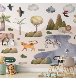 Mural de parede - Africa for Toddlers - Savannah Animals in Pastel Colours