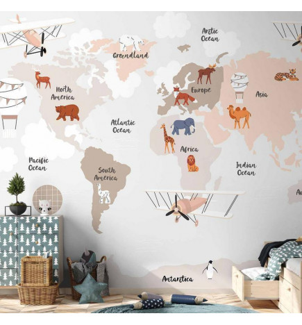 Fototapetas - World Map in Beige Tones for Childrens Room